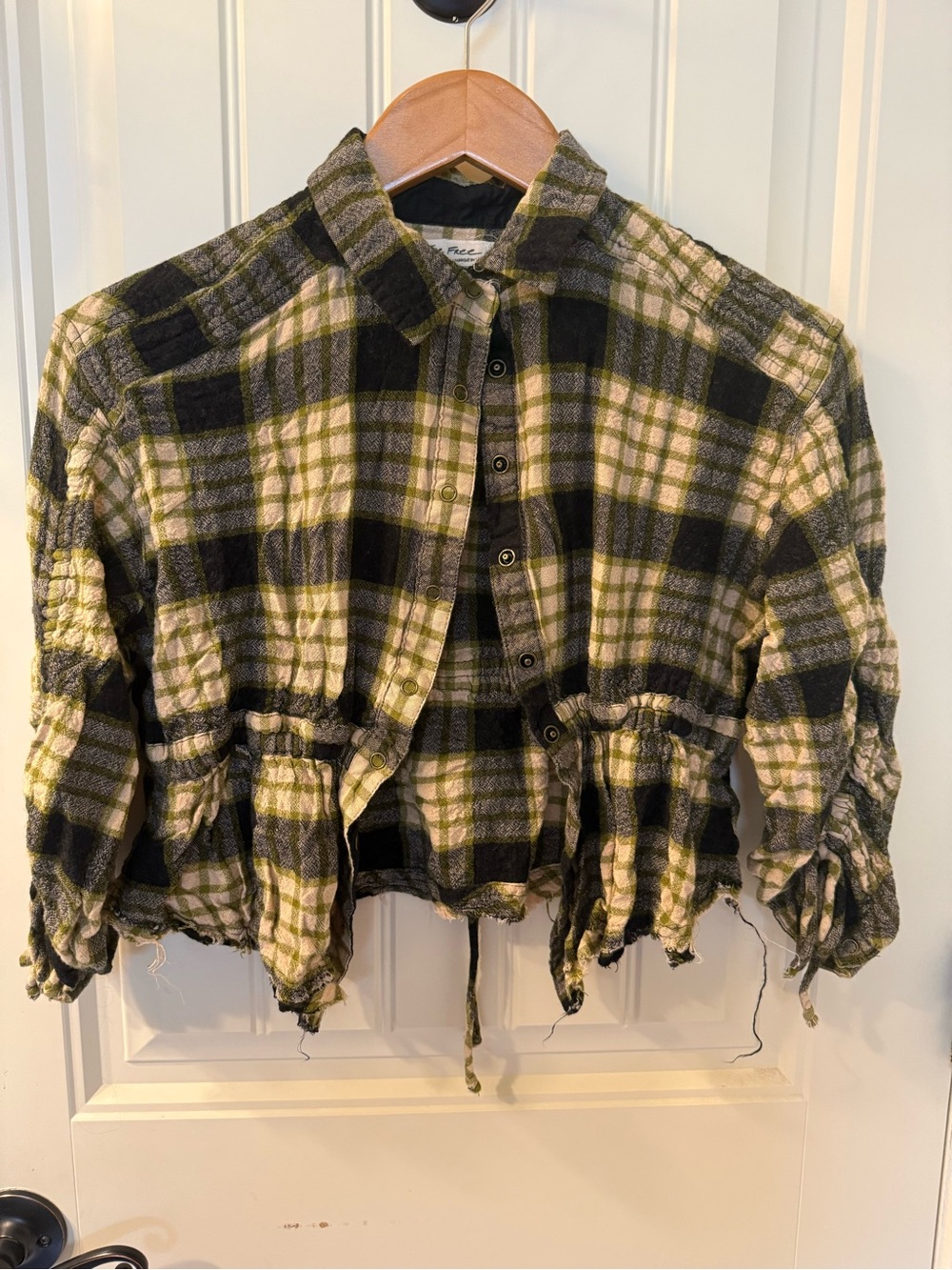 Free People We The Free Cropped Plaid Flannel Shirt XS